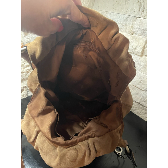 Fossil 1954 Brown Suede Handbag Purse Carrier Women's Bag Authentic Silver Key - Picture 4 of 6